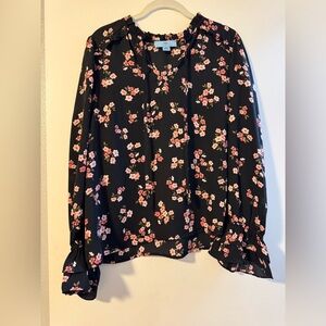 CeCe Floral Ruffle Long Sleeve Blouse